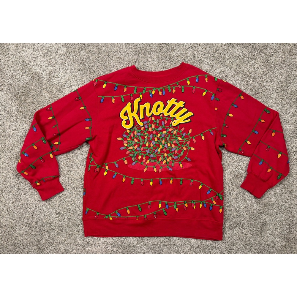 Mad Engine Knotty Christmas Lights Red Sweatshirt Womens Medium Holiday Pullover